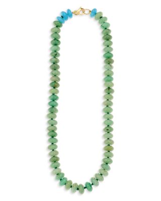 9K Yellow Gold Blue Quartz & Green Aventurine Collar Necklace
