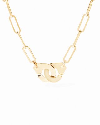 18K Yellow Gold Menottes Dinh Van Handcuff Open Paperclip Link Chain Pendant Necklace, 16.54"