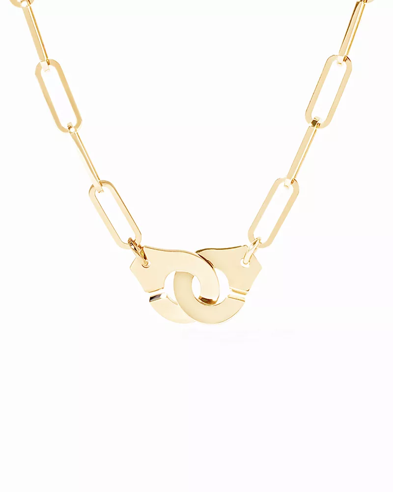 Dinh Van 18K Yellow Gold Menottes Dinh Van Handcuff Open Paperclip Link Chain Pendant Necklace, 16.54