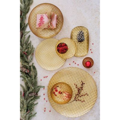 Rufolo Glass Gold Basketweave Large Rectangular Tray