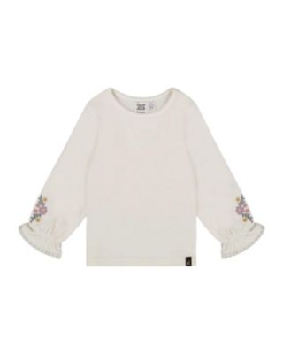  Girls' Jersey Top with Embroidered Floral Sleeves - Baby