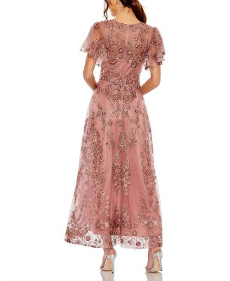 Women's Embroidered Flutter Sleeve A Line V Neck Dress