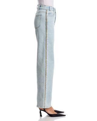 Erika Crystal Embellished High Rise Jeans in Light Blue