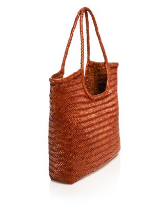 Arched Diagonal Woven Leather Tote