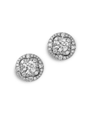 Certified Diamond Halo Stud Earrings in 18k White Gold, 1.0 tcw