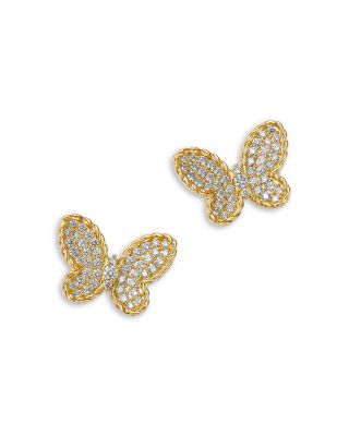 18K Yellow Gold Jasmine Diamond Pav&eacute; Butterfly Stud Earrings