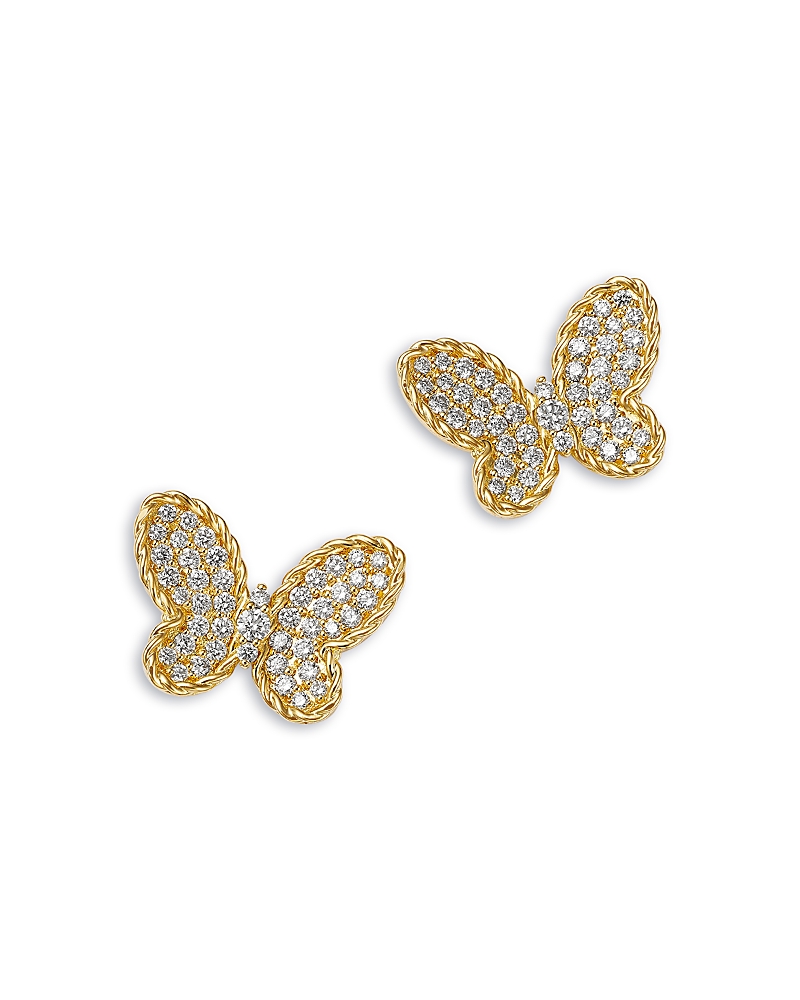 Roberto Coin 18k Yellow Gold Jasmine Diamond Pave Butterfly Stud Earrings In Gold