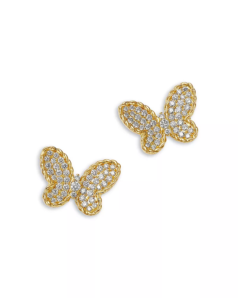 Roberto Coin 18K Yellow Gold Jasmine Diamond Pave Butterfly Stud Earrings