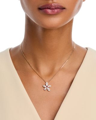 18K Rose Gold Tiare Mother of Pearl, Rubellite, & Diamond Flower Pendant Necklace, 16-18"