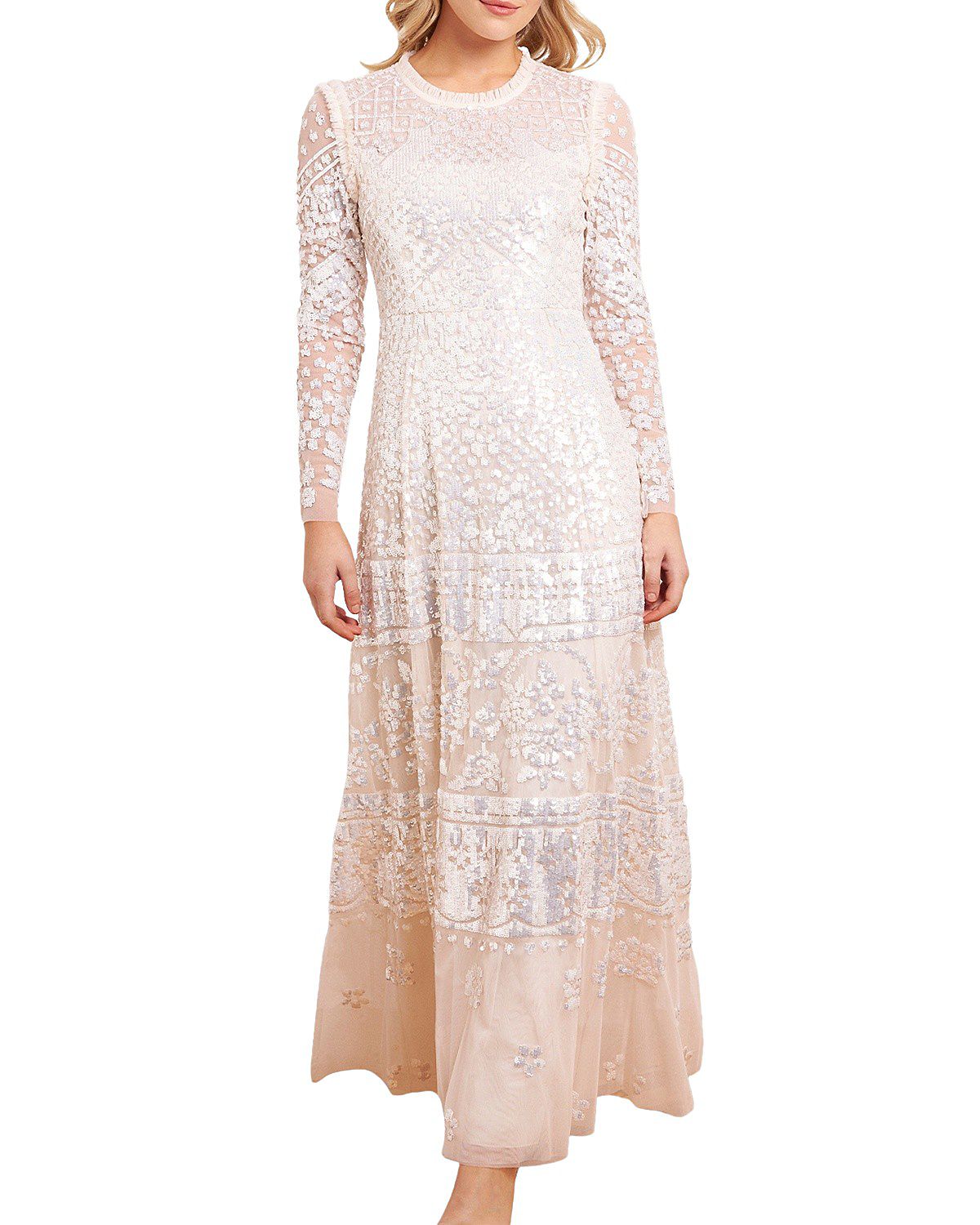 Needle & Thread Aurora Long Sleeve Round Neck Gown