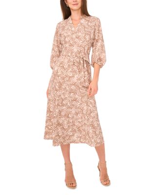 V Neck Three Quarter Sleeve Midi Dress