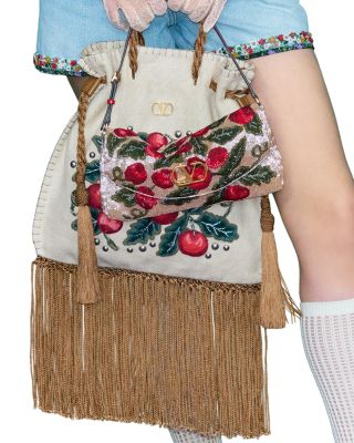 Beaded VLogo Top Handle Shoulder Bag