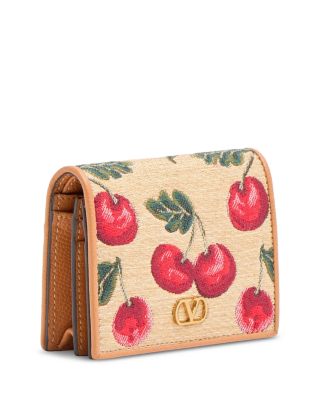 VLogo Signature Cherryfic Jacquard Raffia Wallet