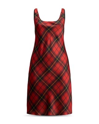 Plaid Satin Sleeveless Cocktail Dress