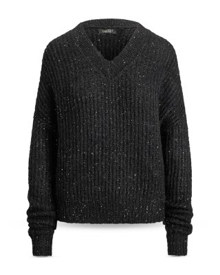 Sequined Rib-Knit V-Neck Sweater