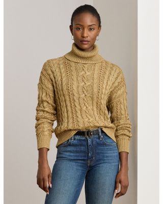 Metallic Cable-Knit Turtleneck Sweater	