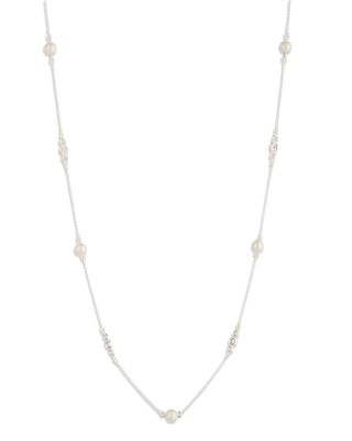 Cubic Zirconia & Imitation Pearl Station Necklace, 40"