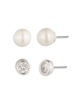 Imitation Pearl & Cubic Zirconia Stud Earrings, Set of 2