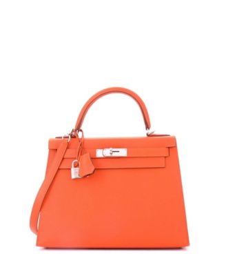 Kelly 28 Handbag Orange Epsom with Palladium Hardware