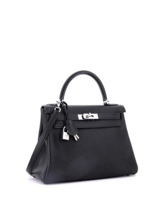  Kelly 28 Handbag Black Togo with Palladium Hardware