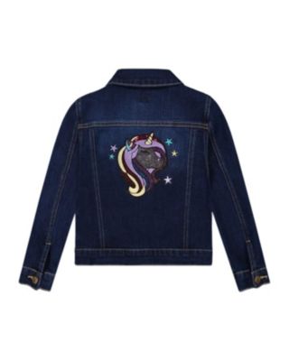 Girls' Stretch Denim Jacket with Glittery Hearts and Unicorn - Little Kid