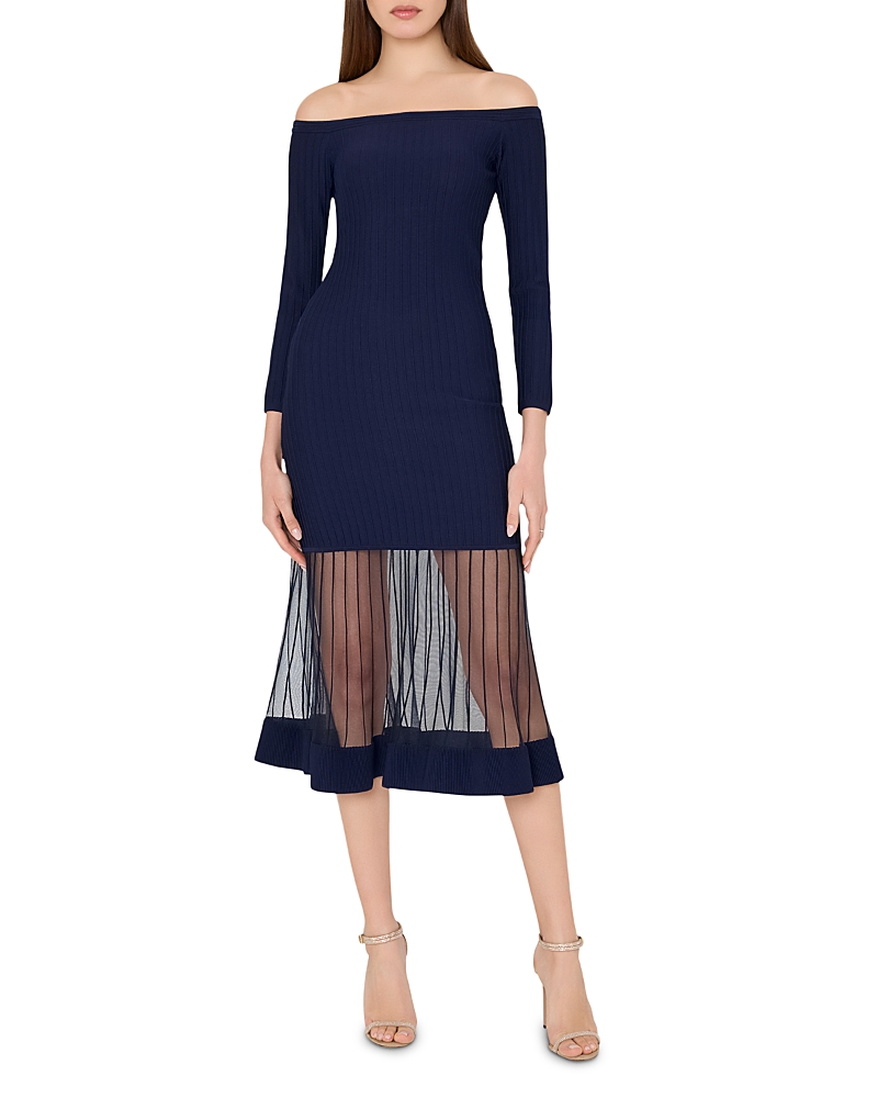 Milly Off The Shoulder Sheer Knit Midi Dress In Blue | ModeSens Milly Off The Shoulder Sheer Knit Midi Dress In Blue | ModeSens