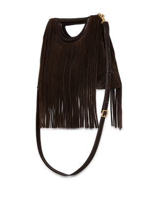 Fringe Handheld Suede & Leather Crossbody Bag 