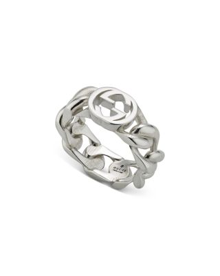 Sterling Silver Gucci Interlocking Logo Chain Link Ring