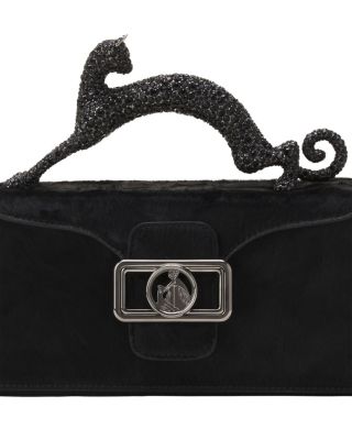 Pencil Cat Nano Leather Bag With Pony Effect And Rhinestones
