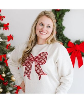 Women's Christmas Plaid Bow Patch Sweatshirt