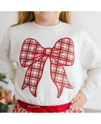 Unisex Christmas Plaid Bow Patch Sweatshirt - Big Kid