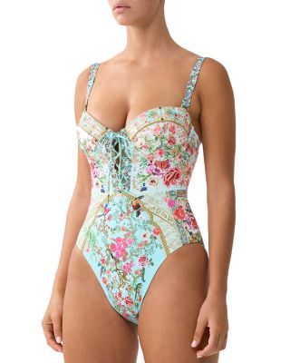Lace Up Underwire One Piece Swimsuit