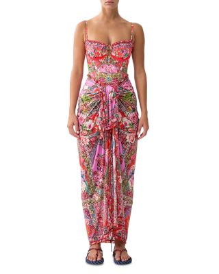 Printed Ruffle Trim Sarong Swim Cover-Up