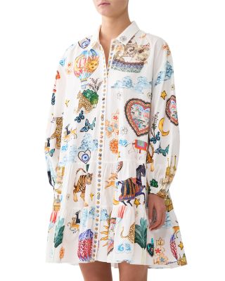 Printed Long Sleeve Tiered Dress