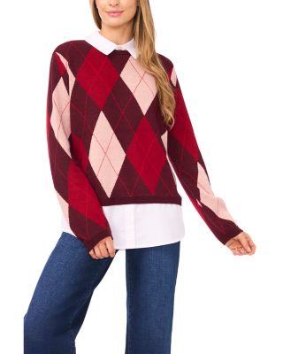 Layered Look Argyle Sweater