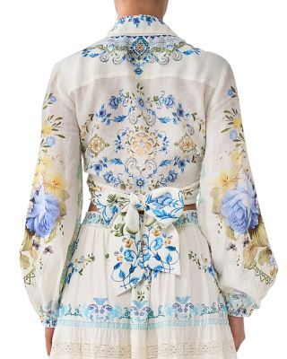 Linen Cropped Tie Shirt