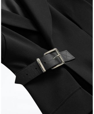 Tailored Buckle-Wrap Midi Dress