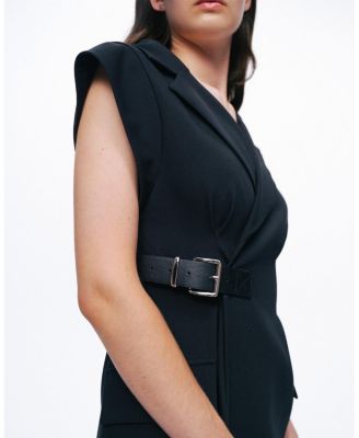 Tailored Buckle-Wrap Midi Dress