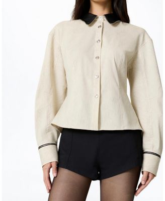 Contrast Collar Balloon Sleeve Shirt