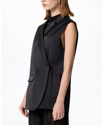 Asymmetric Buttoned Longline Vest