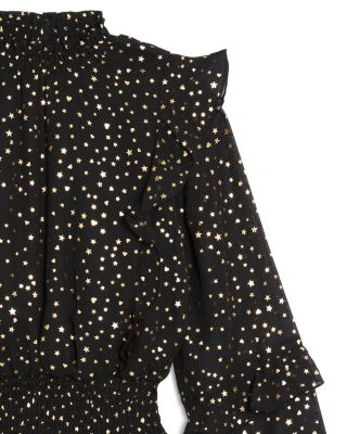 Girls' Long Sleeved Foil Stars Print Mini Dress, Exclusive- Little Kid, Big Kid