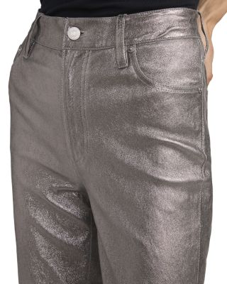 Le Sleek Straight High Rise Shimmer Leather Jeans in Broken Mirror