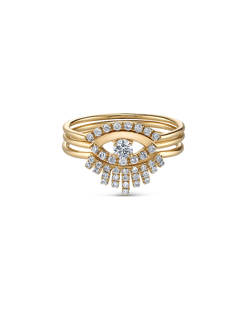 Sydney Evan 14k Yellow Gold Diamond Pave Evil Eye Ring Set In Gold