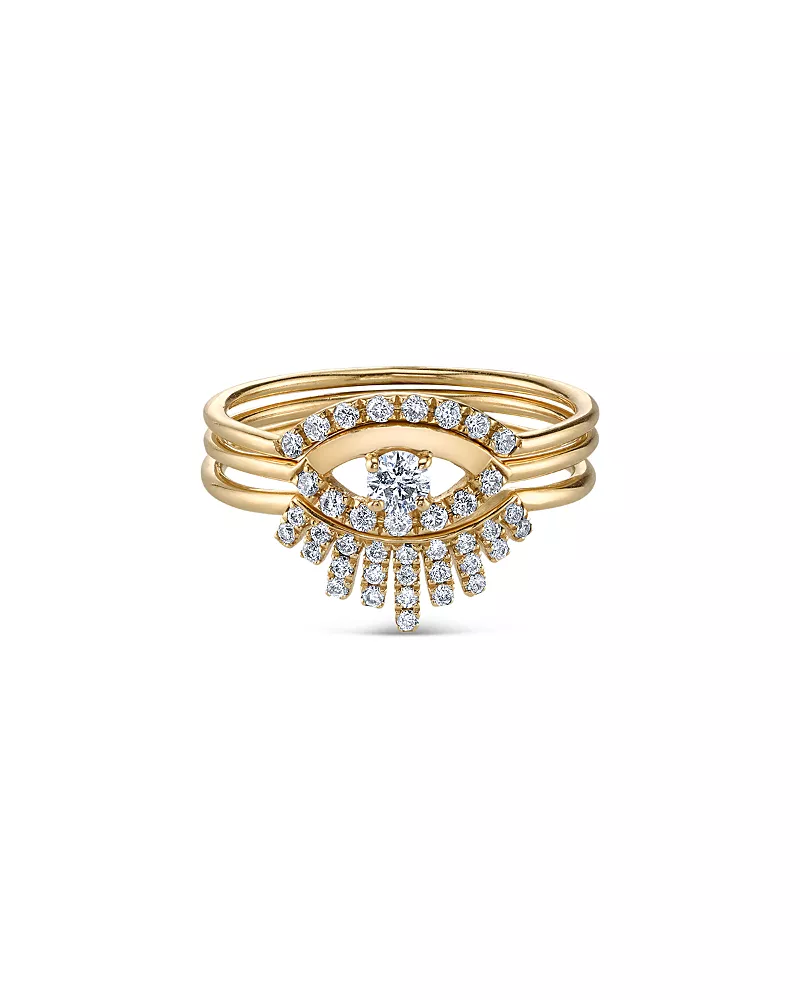 Sydney Evan 14K Yellow Gold Diamond Pave Evil Eye Ring Set