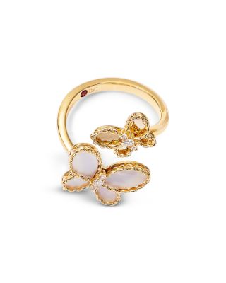 18K Yellow Gold Jasmine Mother of Pearl & Diamond Butterfly Bypass Ring