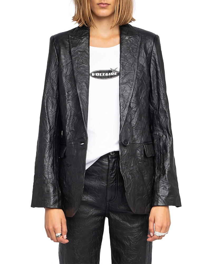 Zadig & Voltaire Leather Crinkle Jacket In Black