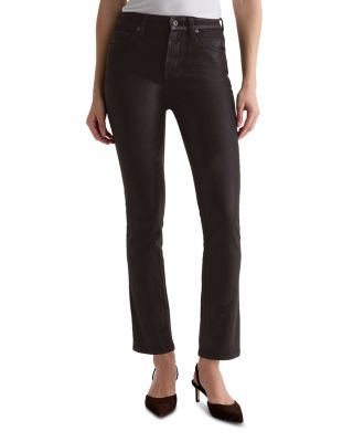 Mari Coated Mid Rise Slim Jeans in Super Black