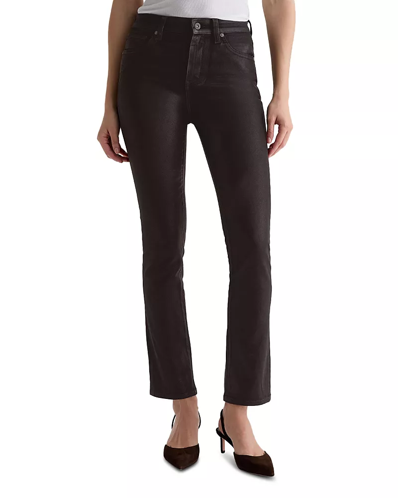 Ag Mari Coated Mid Rise Slim Jeans in Super Black