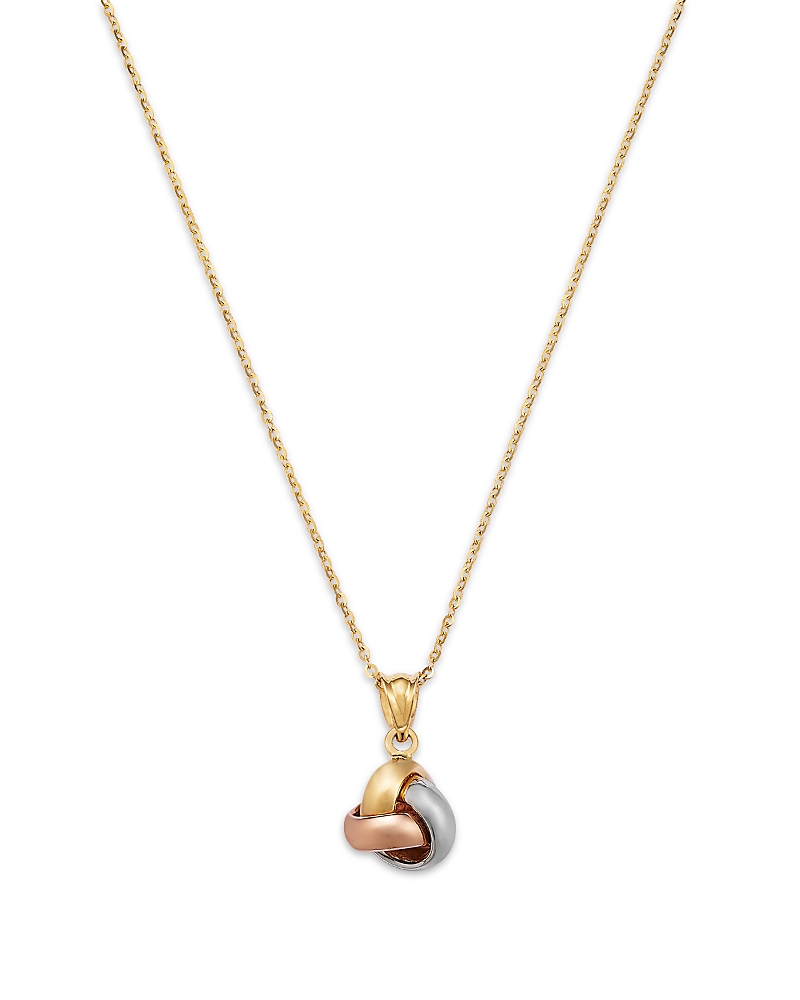 Bloomingdale’s Fine Collection Love Knot Pendant Necklace in 14K White, Rose & Yellow Gold
