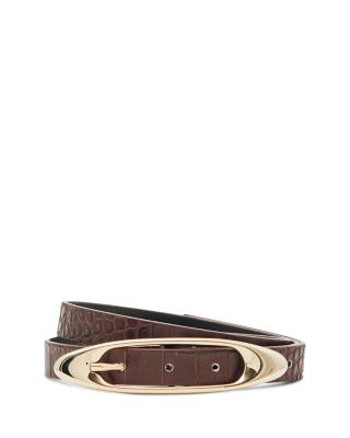 Women&#39;s Evelina Oval Buckle Croc Embossed Leather Belt